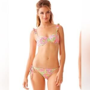 Lilly Pulitzer Flamingo Bikini Top Pink Ruffles XS